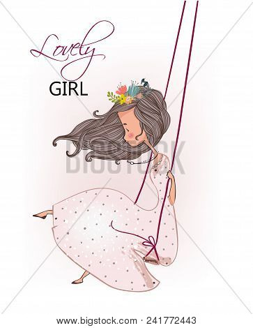Cute Summer Cartoon Girl In Sketchy Style