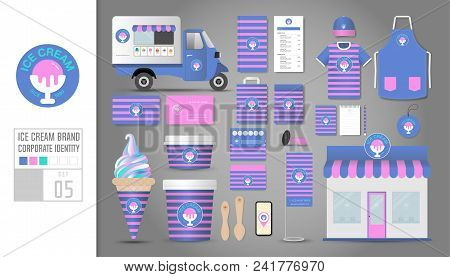Corporate Identity Template Set 5. Logo Concept For Ice Cream Shop, Cafe, Restaurant. Realistic Mock