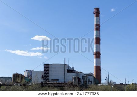 Shabby Building Of The Shop And The Chimney Of The Thermal Power Station When Also Designed To Produ