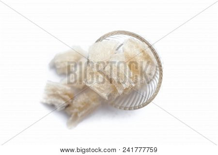Popular Indian And Asian Sweet Milk Dessert China Grass Or Halwa Grass In A Bowl Isolated On White.