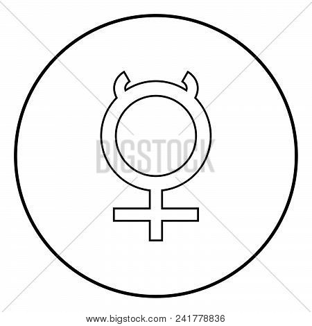 Mercury Symbol Icon Outline In Circle Black Color Vector Illustration Simple Image Flat Style