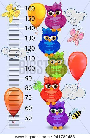 Kids Height Meter With Cute Owls. Funny Stadiometer From 50 To 160 Centimeter.