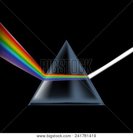 Realistic Detailed 3d Spectrum Prism And Light Rays On A Dark Background Symbol Of Experiment Educat