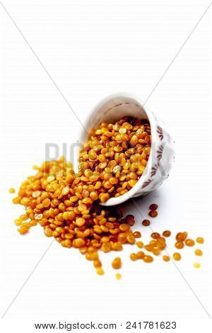 Split Pigeon Pea Or Toovar Dal Pr Tuvar Dal Or Toor Dal Isolated On White.
