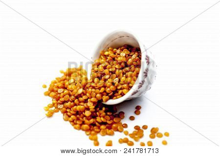 Split Pigeon Pea Or Toovar Dal Pr Tuvar Dal Or Toor Dal Isolated On White.