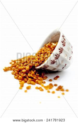 Split Pigeon Pea Or Toovar Dal Pr Tuvar Dal Or Toor Dal Isolated On White.
