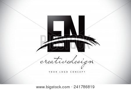 En E N Letter Logo Design With Swoosh And Black Brush Stroke. Modern Creative Brush Stroke Letters V
