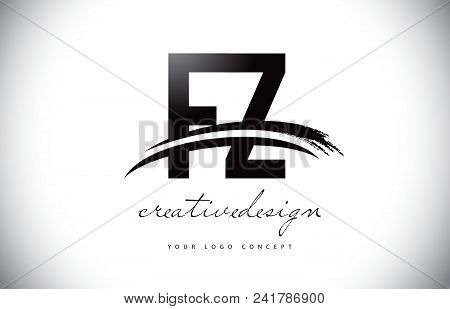Fz F Z Letter Logo Design With Swoosh And Black Brush Stroke. Modern Creative Brush Stroke Letters V