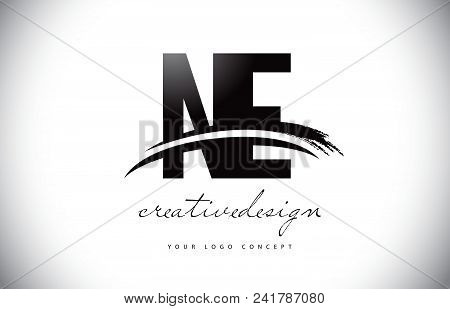 Ne N E Letter Logo Design With Swoosh And Black Brush Stroke. Modern Creative Brush Stroke Letters V