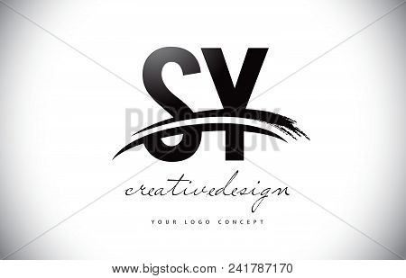 Sy S Y Letter Logo Design With Swoosh And Black Brush Stroke. Modern Creative Brush Stroke Letters V