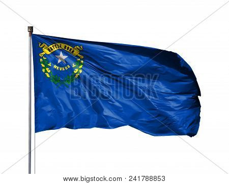Flag Of State Of Nevada On A Flagpole, Isolated On White Background.