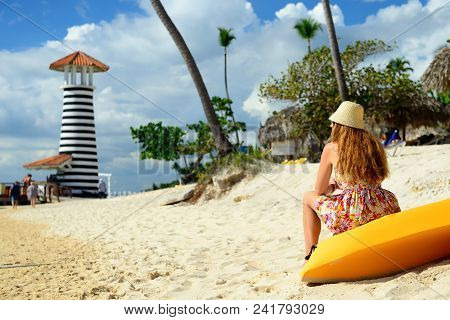 Relaxing Tourist On The Dominicus Beach On Dominican Republic. Coast Of The Del Este National Park C