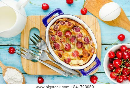 Cherry Clafouti - Traditional French Sweet Fruit Dessert Clafoutis With Cherries