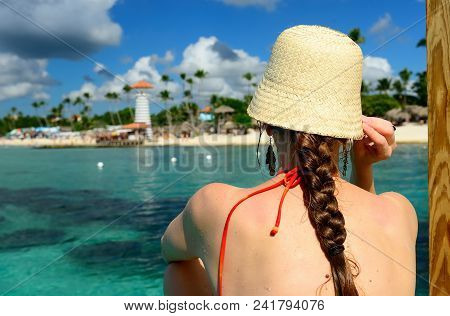 Relaxing Tourist On The Dominicus Beach On Dominican Republic. Coast Of The Del Este National Park C
