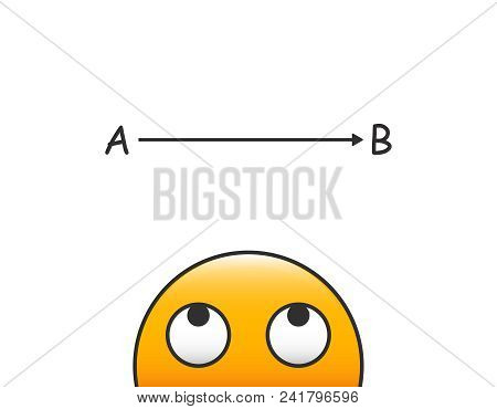 Vector Emoticon Head Looking At Problem Solving Process Going From Point A To Point B. Vector Illust
