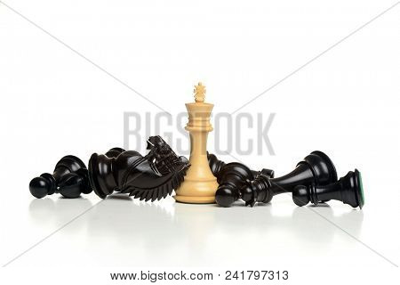 King piece surrounding by oponent pieces defeted isolaed on a white background