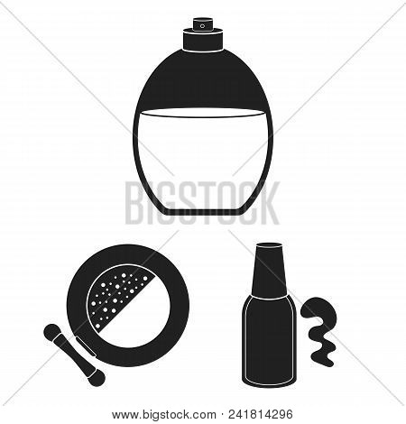 Makeup And Cosmetics Black Icons In Set Collection For Design. Makeup And Equipment Vector Symbol St