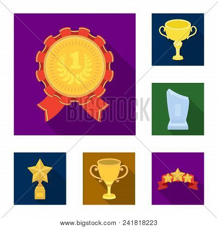 Awards And Trophies Flat Icons In Set Collection For Design.reward And Achievement Vector Symbol Sto