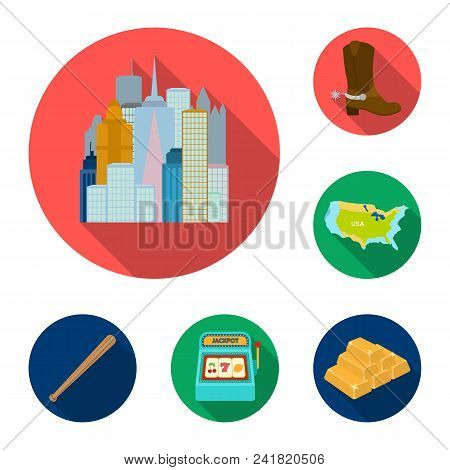 Usa Country Flat Icons In Set Collection For Design.travel And Attractions Vector Symbol Stock  Illu