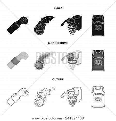 Basketball And Attributes Black, Monochrome, Outline Icons In Set Collection For Design.basketball P