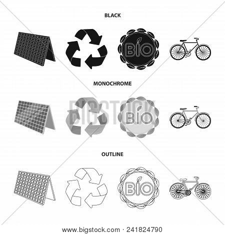 Bio Label, Eco Bike, Solar Panel, Recycling Sign.bio And Ecology Set Collection Icons In Black, Mono