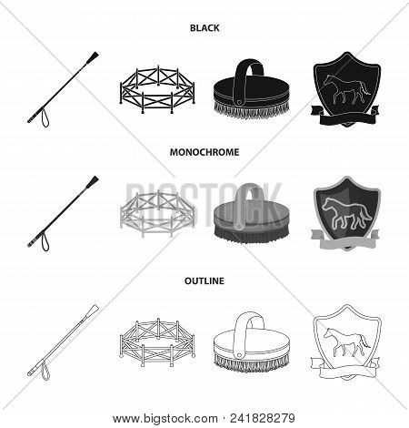 Aviary, Whip, Emblem, Hippodrome .hippodrome And Horse Set Collection Icons In Black, Monochrome, Ou