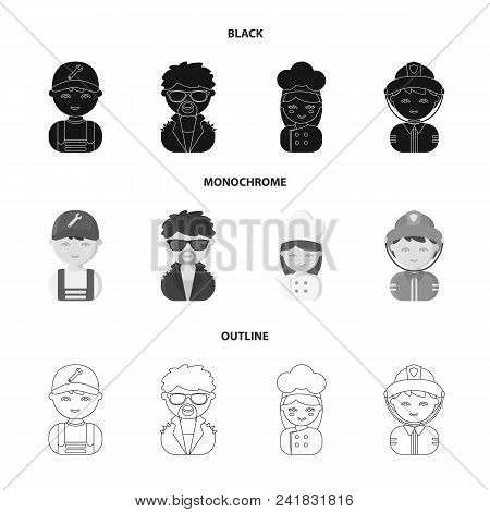 Mechanic, Entertainer, Cook, Fireman.profession Set Collection Icons In Black, Monochrome, Outline S