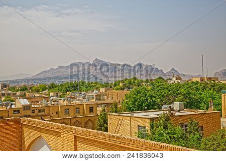 Aerial View Of The Mountain Soffeh In The Distance From The Ali Qapu Palace In Isfahan Iran.