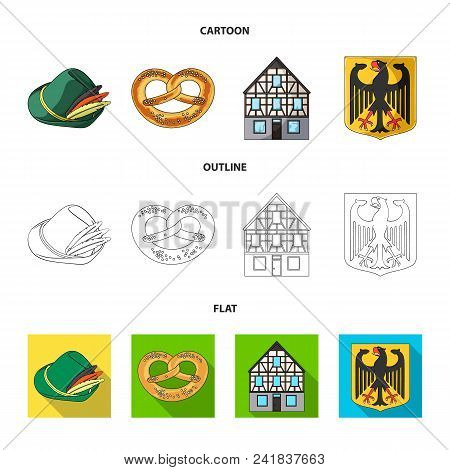 Country Germany Cartoon, Outline, Flat Icons In Set Collection For Design. Germany And Landmark Vect