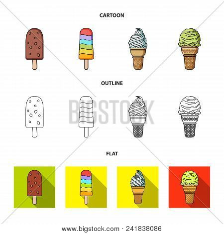 Ice Cream On A Stick, In A Waffle Cone And Other Species. Ice Cream Set Collection Icons In Cartoon,