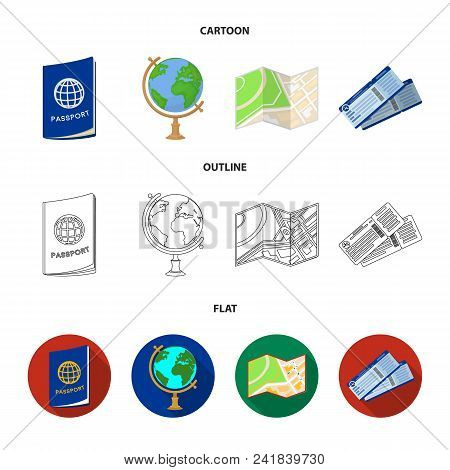 Vacation, Travel, Passport, Globe .rest And Travel Set Collection Icons In Cartoon, Outline, Flat St