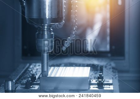 The Cnc Milling Machine Cutting The Metal Injection Mold Part With The Square Index-able  Tool. High