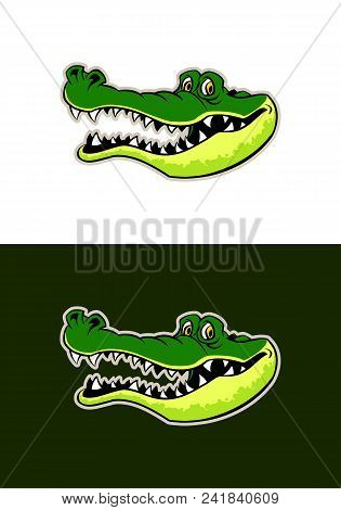 Cartoon Vector Illustration Of Alligator Head. A Toothy Crocodile Mascot On Light And Dark Backgroun