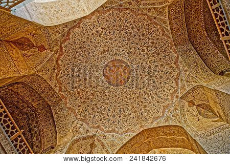 Isfahan, Iran - May 7, 2015: Breathtaking Ceiling Of The Ali Qapu Palace At The Imam Square.