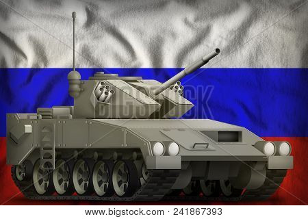 Light Tank Apc On The Russia Flag Background. 3d Illustration
