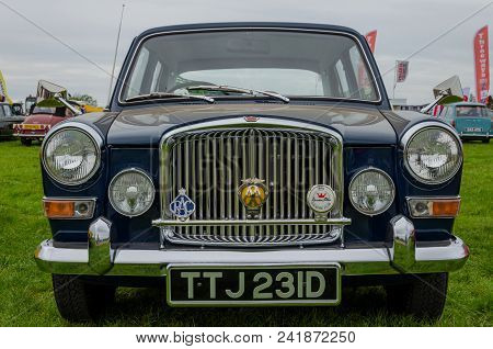 Anglesey, Uk: Feb 20, 2018: Dark Blue 1966 Vanden Plas On Display At The Anglesey Vintage Rally