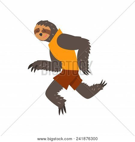Lemur In Sport Uniform Running, Funny Sportive Wild Animal Character Doing Sports Vector Illustratio