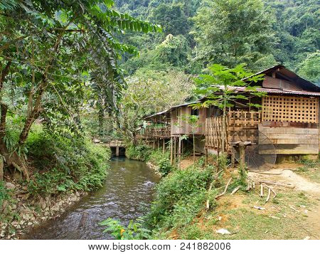 A Traditional Riverside Local House In The Forest, Travel In Vang Viang City, Laos. 5Th December, 20