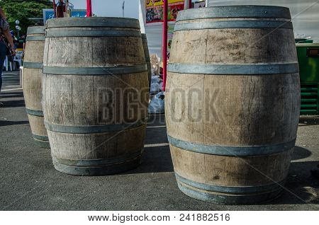 Wine Barrels That Adorn The Vendimia Festival In Surco - Lima - Peru