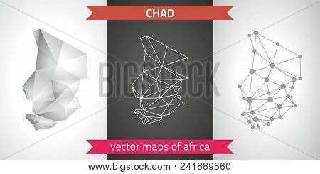 Chad Set Of Grey And Silver Mosaic 3d Polygonal Maps. Graphic Vector Triangle Geometry Outline Shado