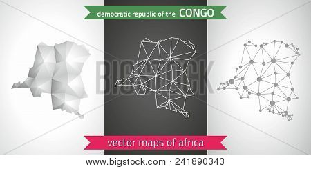 Democratic Republic Of The Congo Set Of Grey And Silver Mosaic 3d Polygonal Maps. Graphic Vector Tri