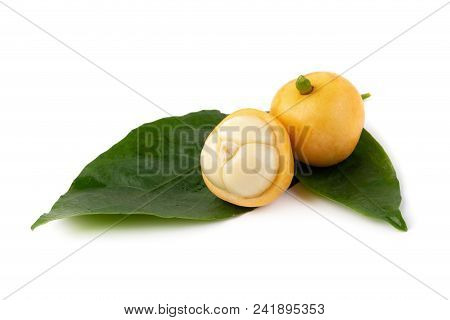 Rambeh Tropical Fruit With Leaf Isolated On White Background