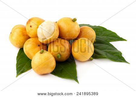 Rambeh Tropical Fruit With Leaf Isolated On White Background
