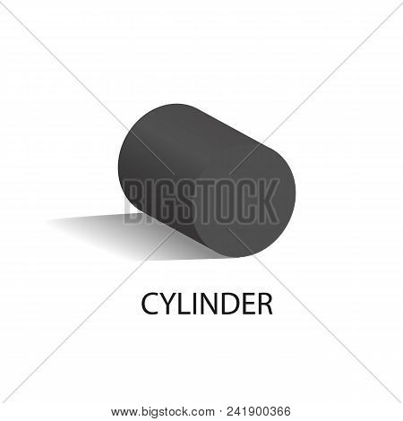 Black Cylinder Geometric Figure That Casts Shade. Three-dimensional Cylinder Shape With Side In Form
