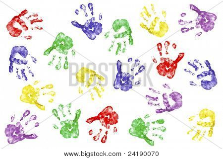 Empreintes d'enfants avec fingerpaint isolé on white