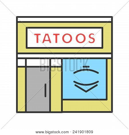Tattoo Studio Facade Color Icon. Tattoo Parlour Exterior. Isolated Vector Illustration
