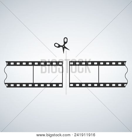 35 Mm Film Strip Cut With Scissors, Trimming. Black Vector Isolated Illustration