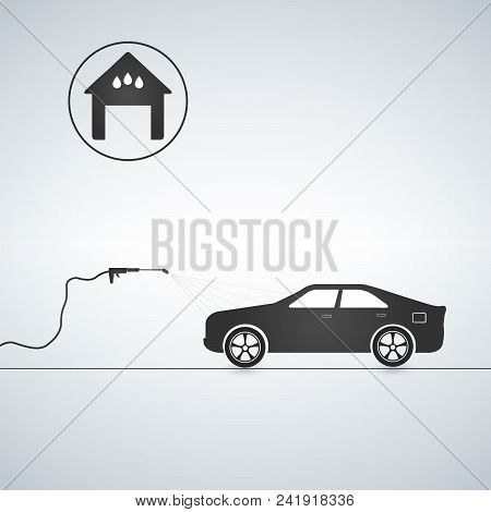 Vector Concept For Car Washing Service. Car Wash Service Vector Illustration Isolates On Light Backg