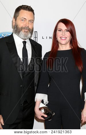 LOS ANGELES - MAY 22:  Nick Offerman, Megan Mullally at the Gracies at the Beverly Wilshire Hotel on May 22, 2018 in Beverly Hills, CA