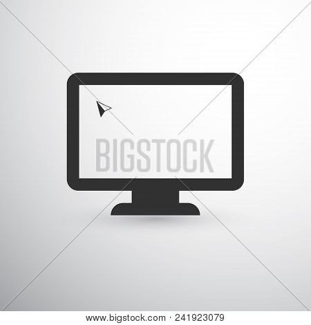 Computer Monitor With Cursor, Black Icon On Light Grey Background